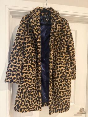 J. Crew Leopard Print Teddy Coat in Tan and Black